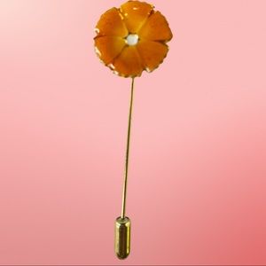 Vintage Orange Flower Stick Pin, Enamel on Goldtone
